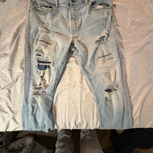 American Eagle Outfitters Blue Skinny Jeans Distressed Design